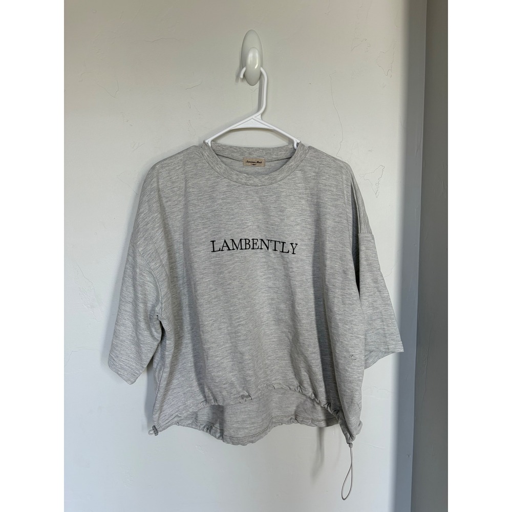 Samansa Mos2 Lambently Gray Graphic Sweatshirt Drawstring Hem TYT-2200260 Size F